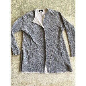 Fenini Women’s Cotton Button Front Shirt Gray Size S Pockets Cozy Wrinkled